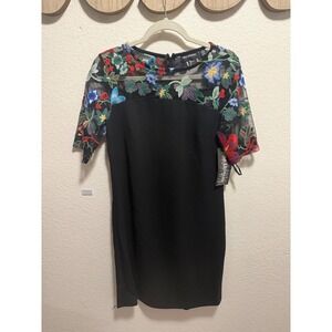Nina Leonard Black Floral Dress Size S